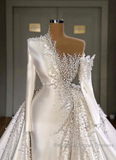Luxurious Long Sleeve Pearls Overskirt Wedding Dresses Online